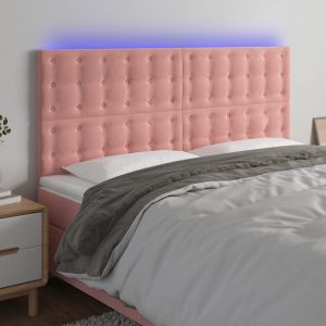 Cabeceira de cama c/ luzes LED veludo 200x5x118/128 cm rosa ptob8191