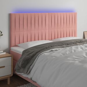 Cabeceira de cama c/ luzes LED veludo 160x5x118/128 cm rosa ptob8249