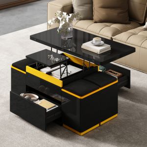 Mesa de centro elevatória com arrumação preto 43x100x50cm