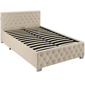 Cama tapizada com LED e estrado abatible, 250 kg, 120 x 200 cm, arena