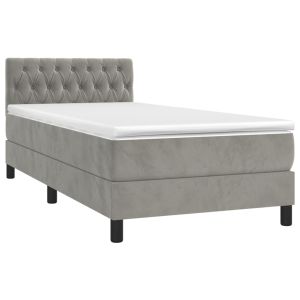 vidaXL cama box spring con colchón terciopelo gris claro 90x190 cm
