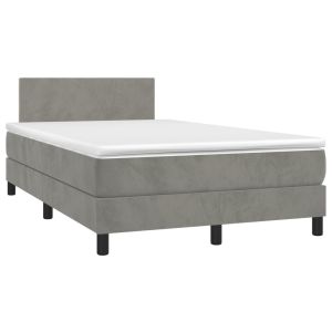 vidaXL cama box spring con colchón terciopelo gris claro 120x190 cm