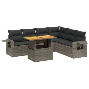 vidaXL set de sofás de jardín 7 piezas con cojines ratán pe gris