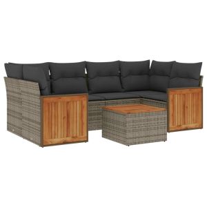 vidaXL set de sofás de jardín 7 piezas con cojines ratán pe gris