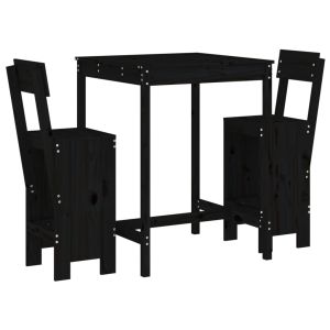 vidaXL set de mesa y taburetes altos jardín 3 pzas madera pino negro