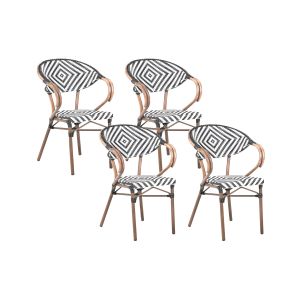 Conjunto de 4 cadeiras de jardim caspri rattan sintético preto/branco