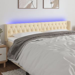 Cabeceira de cama c/ luzes LED tecido 203x16x78/88 cm cor creme