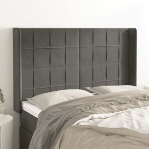 Cabeceira cama c/ abas veludo 147x16x118/128 cm cinzento-escuro ptob8076