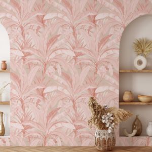 Papel de parede rosa selva tropical