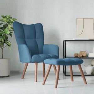 Cadeira de descanso com banco veludo azul ewg8425