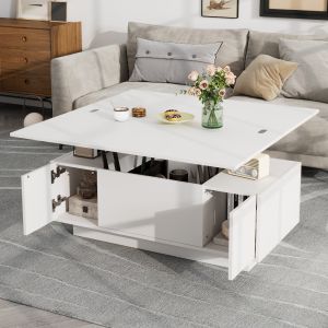 Mesa de centro elevatória com arrumação oculta branca 43x100x50cm