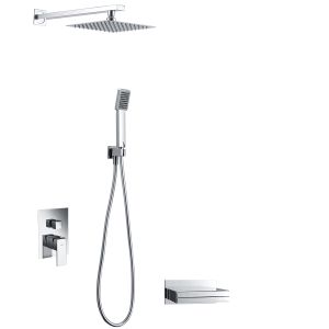 Kit duche encastrável 3 vias cromado em aço e latão chuveiro 25x25