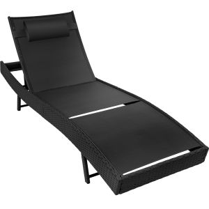 Espreguiçadeira de rattan ajustável, 6 posições e almofada extraíble preto