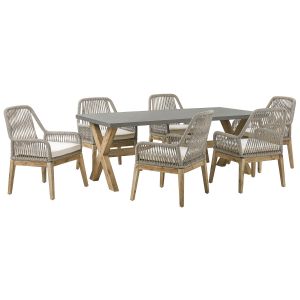 Conjunto de refeição de jardim 6 lugares olbia com almofadas creme