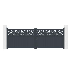 Portão batente dolomite ruivo 4x1,4 m alumínio cinza + 2 postes