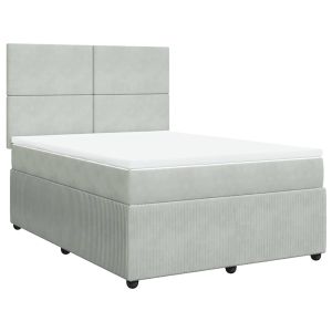 vidaXL cama box spring con colchón terciopelo gris claro 140x190 cm