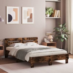 Cama c/ cabeceira/luzes LED 120x200cm carvalho fumado
