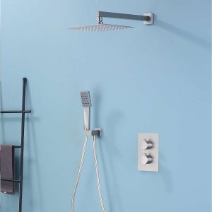Conjunto duche embutido termostático 2 vias sky bath níquel série eternity