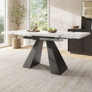 Mesa de jantar extensível mármore branco e preto 77x159x74cm