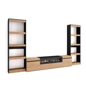Móveis tv, 320x35x186cm, carvalho e preto, lareira eléctrica rf2604