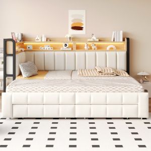 Sofá cama estofado 90 cm extensível com arrumação veludo – bege