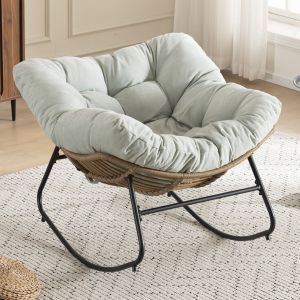 Cadeira de balanço em chenille azul claro para sala e quarto