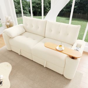 Sofá modular em tecido teddy bege 2 a 3 lugares com arrumação