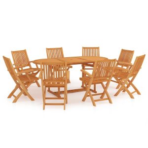 Conjunto de jantar de jardim 9 peças em madeira de teca maciça