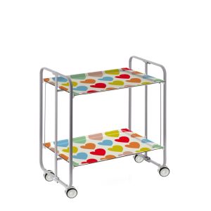 Carrinho de serviço dobrável bauhaus, armação de metal cinza, 2 bandejas