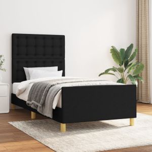 Cama c/ cabeceira tecido 90x190 cm preto