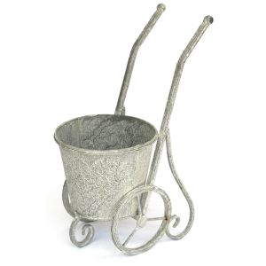 Plantador de carrinho de metal cinza
