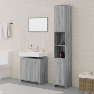 3 pcs conjunto móveis casa de banho madeira proc. Cinza sonoma ptr9510