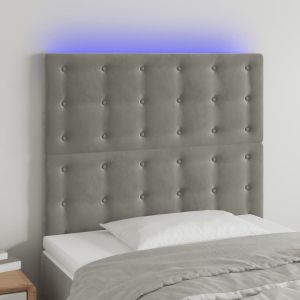Cabeceira cama c/ luzes LED veludo 90x5x118/128cm cinza-claro ptob3195