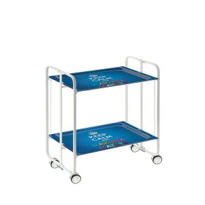 Carrinho de serviço dobrável bauhaus, armação de metal branco, 2 bandejas