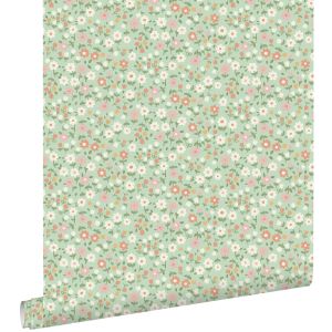 Estahome papel de parede flores verde,rosa terracotaebranco 50 x 900 cm