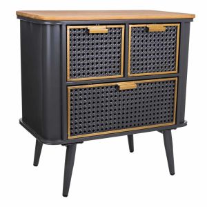 Mesa de centro preta de metal e madeira 58x33x60