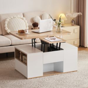 Mesa de centro elevatória com 2 gavetas 1 porta branco 47x100x51cm