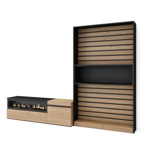 Móveis tv, 260x35x186cm, carvalho e preto, lareira eléctrica rf2536