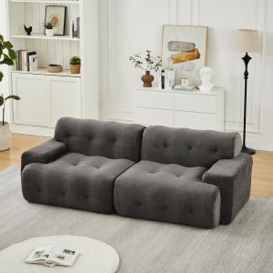 Sofá modular 2 lugares em chenille verde com braços largos
