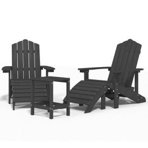 vidaXL sillas de jardín adirondack con reposapiés&mesa hdpe antracita