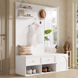 Conjunto de hall com espelho e 2 gavetas branco 159x120x35cm