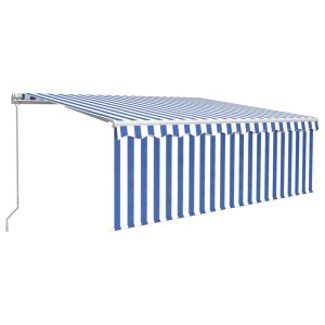 vidaXL toldo retráctil manual con persiana azul y blanco 4x3 m