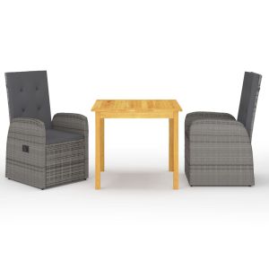 vidaXL juego de comedor para jardín 3 piezas gris