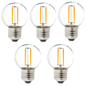 5x lâmpada filamento LED g45 branco 2700k 1w E27 plástico resistente