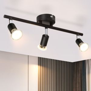 Nettlife 3 holofotes de teto de metal gu10 preto giratório 330 ° moderno