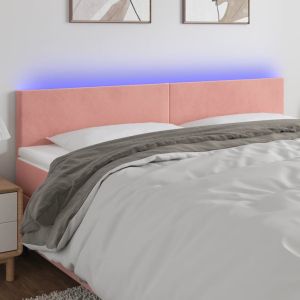 Cabeceira de cama c/ luzes LED veludo 200x5x78/88 cm rosa ptob9125