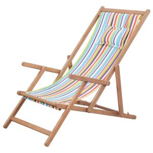 vidaXL silla de playa plegable tela y estructura de madera multicolor