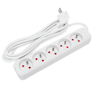 Aigostar régua extensor de 5 tomadas 16a 2p + t, cabo 3m, branco