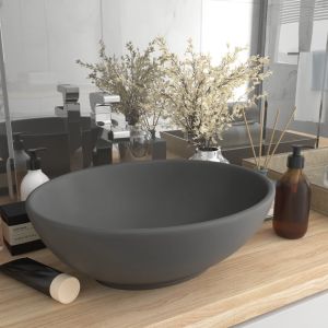 Lavatório luxuoso oval 40x33cm cerâmica cinzento-escuro mate