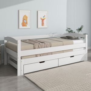 Cama de madeira 200x90cm com cama auxiliar gavetas madeira maciça branco